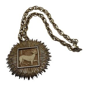 Vintage Luke Razza Aires the Ram Zodiac Statement Pendant Necklace
